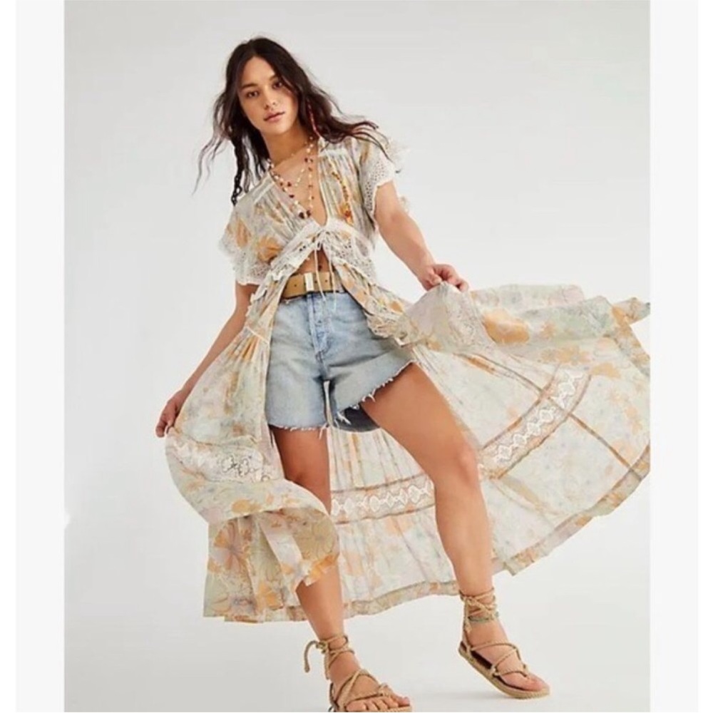 Free People Pink and White Flutter Sleeve Sundress